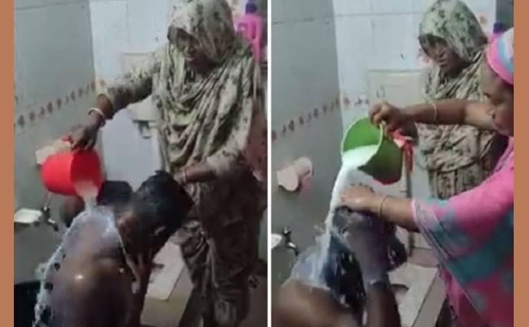 নির্বাচনে জিতে দুধ দিয়ে গোসল করলেন নবনির্বাচিত চেয়ারম্যান