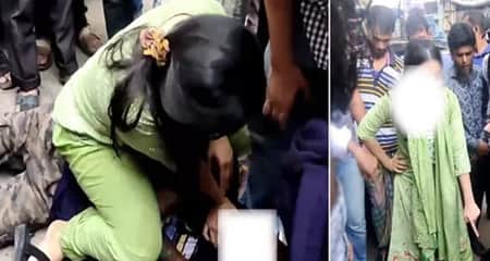 একাই দুই ছিনতাইকারী ধরে ধোলাই দিলেন তরুণী তরুণী