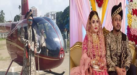 তলোয়ার হাতে হেলিকপ্টারে উড়ে বিয়ে করতে গেলেন সাবেক ছাত্রলীগ নেতা
