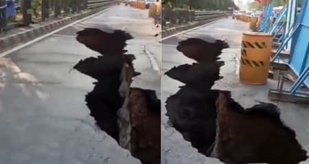 হঠাৎ রাস্তার মধ্যে ১৫ ফুট লম্বা গর্ত
