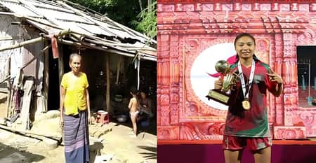 গোলকিপার রূপনা চাকমাকে বাড়ি দিচ্ছেন প্রধানমন্ত্রী গোলকিপার রূপনা চাকমা