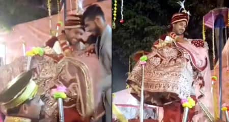 বিয়ের মঞ্চে কনেকে কোলে তুলতে গিয়ে পড়ে গেলেন বর পড়ে গেলেন বর