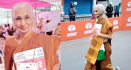 ৮০ বছরের নারী শাড়ি পরে ম্যারাথনে দৌড়ালেন শাড়ি পরে ম্যারাথনে দৌড়ালেন