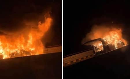 হানিফ ফ্লাইওভারে চলন্ত মাইক্রোবাসে হঠাৎ আগুন