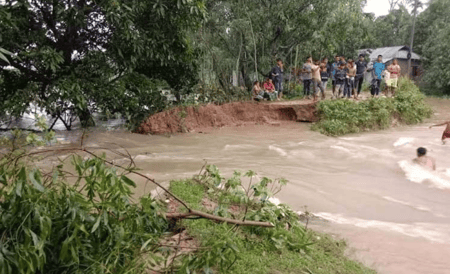 হবিগঞ্জে করাঙ্গী নদীর বাঁধ ভেঙ্গে বিস্তীর্ণ এলাকা প্লাবিত