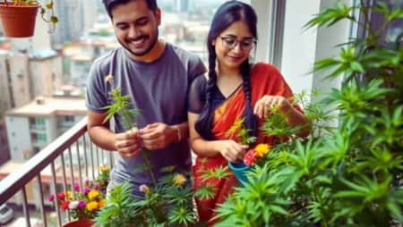 বারান্দায় ফুলের টবে গাঁ..জা চাষ করছিলেন দম্পতি Couple
