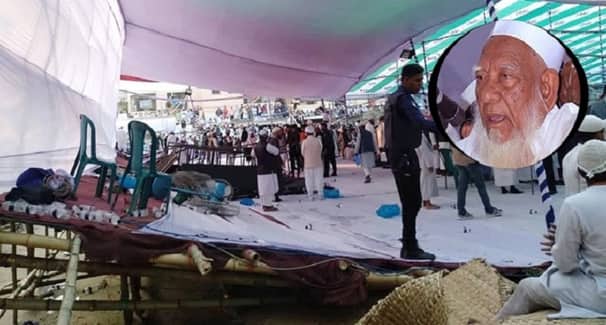 সম্মেলন চলাকালে মঞ্চ ভেঙে পড়ে গেলেন আল্লামা শফী