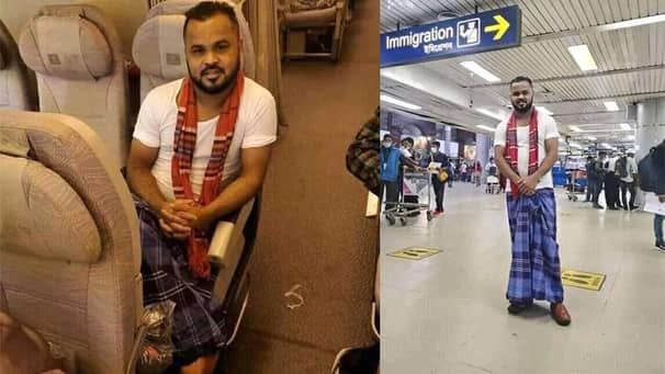 লুঙ্গি-গেঞ্জি পরে বিমানে যুবক, গেলেন আমেরিকায়