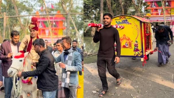 ঘোড়ায় চড়ে এসে পালকিতে বউ নিয়ে গেলেন রুবেল পালকিতে বউ নিয়ে গেলেন রুবেল