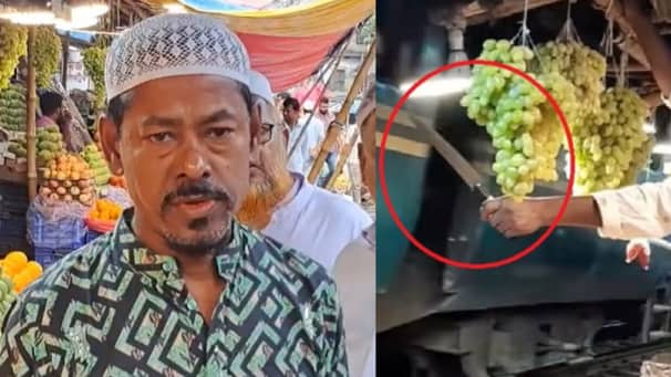 জানা গেল চলন্ত ট্রেনের পাশে ফলবিক্রেতার ছুরি ধরে রাখার আসল কারণ fruit seller