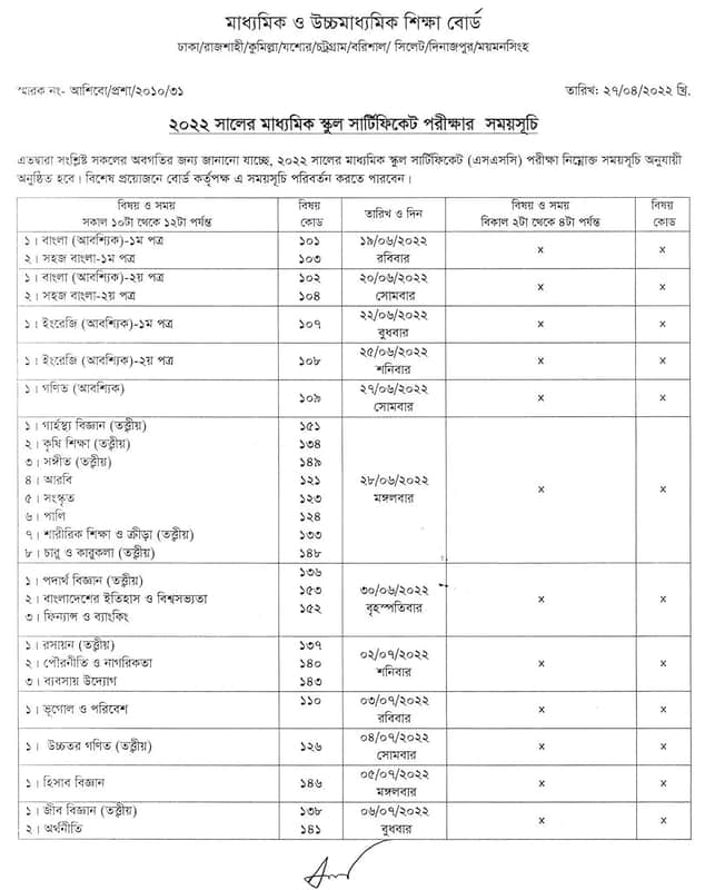এসএসসি পরীক্ষার তারিখ ঘোষণা, রুটিন প্রকাশ