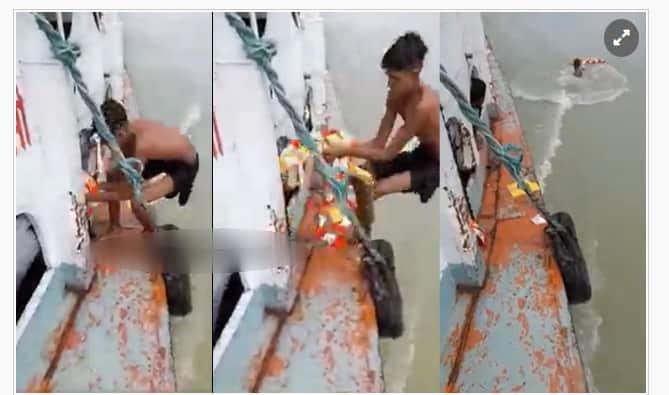 লঞ্চ থেকে সামান্য কিছু খাবার চুরি করে ছেলেটা লাফিয়ে পড়ল নদীতে!