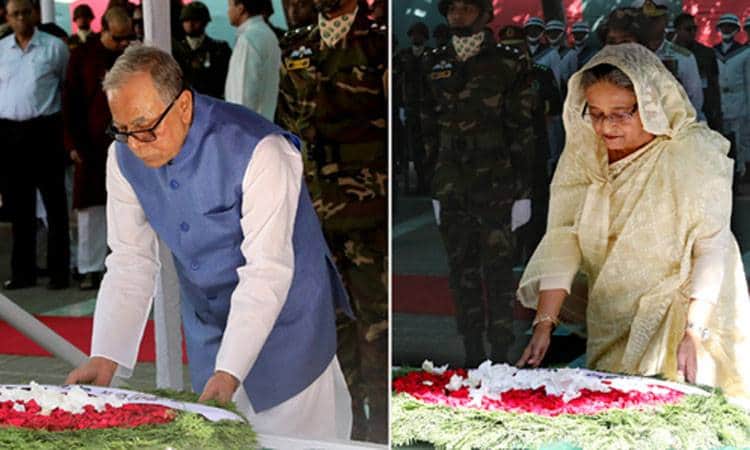 বঙ্গবন্ধুর প্রতিকৃতিতে রাষ্ট্রপতি ও প্রধানমন্ত্রীর শ্রদ্ধা
