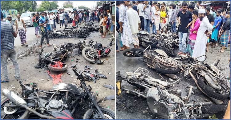 গাজীপুরে ঝুট ব্যবসার নিয়ন্ত্রণে মহড়া, ১৭ মোটরসাইকেলে আগুন