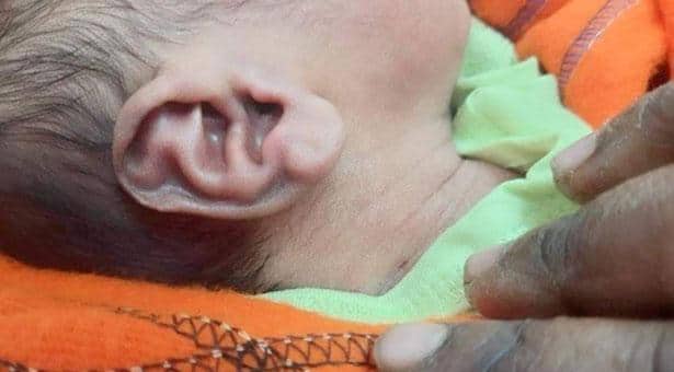 নবজাতকের কানে আরবি হরফে আল্লাহু লেখা