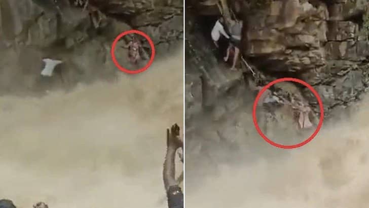 ভয়ঙ্কর ঝরনা থেকে বাঁচানো হলো মা ও শিশুকে (ভিডিও)