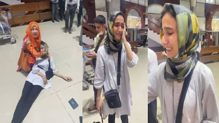 কান্না করতে করতে বিমানবন্দরের মেঝেতে পড়ে যান আফগান তরুণী আফগান তরুণী