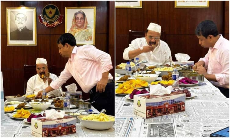 টেবিল ভরা খাবারে ডিবি কার্যালয়ে গয়েশ্বরকে আপ্যায়ন নিস