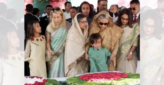 পরিবারের সদস্যদের সাথে নিয়ে পিতার সমাধিতে প্রধানমন্ত্রীর শ্রদ্ধা নিবেদন