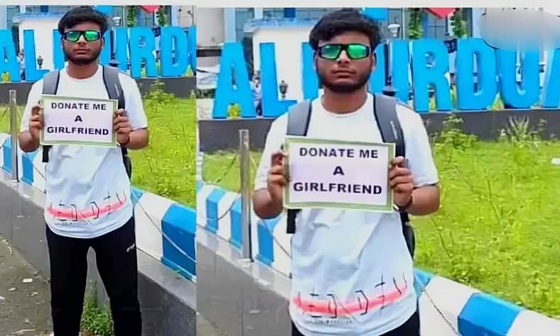 ‘ডোনেট মি এ গার্লফ্রেন্ড’; প্ল্যাকার্ড হাতে প্রেমিকার খোঁজে রাস্তায় যুবক
