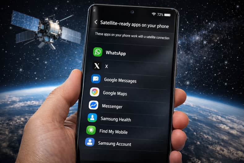 samsung added a menu showing which installed apps support satellite connections