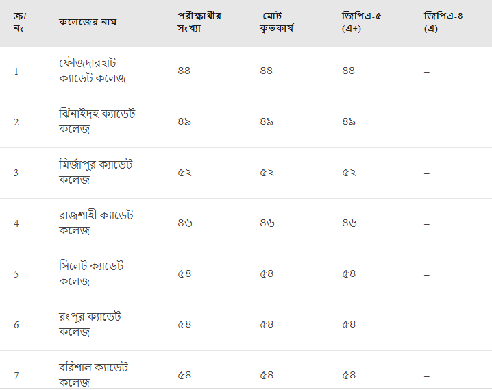 শতভাগ সাফল্য ক্যাডেট কলেজে, ৬১২ জনের মধ্যে জিপিএ-৫ পেয়েছে ৬১০ জন