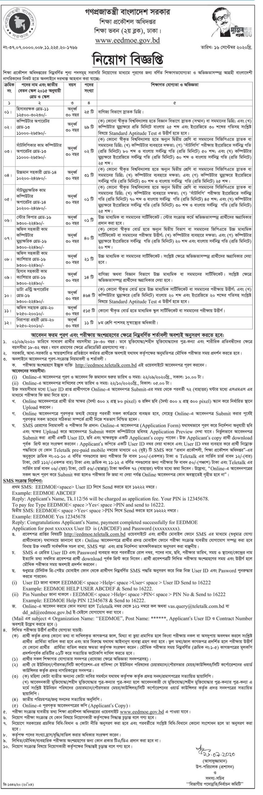 ১১৯৪ জনের চাকরির সুযোগ শিক্ষা প্রকৌশল অধিদপ্তরে