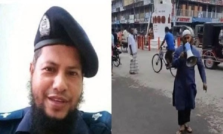 চাকরি হারানোর পর হ্যান্ড মাইক হাতে আবার আলোচনায় সেই এএসআই