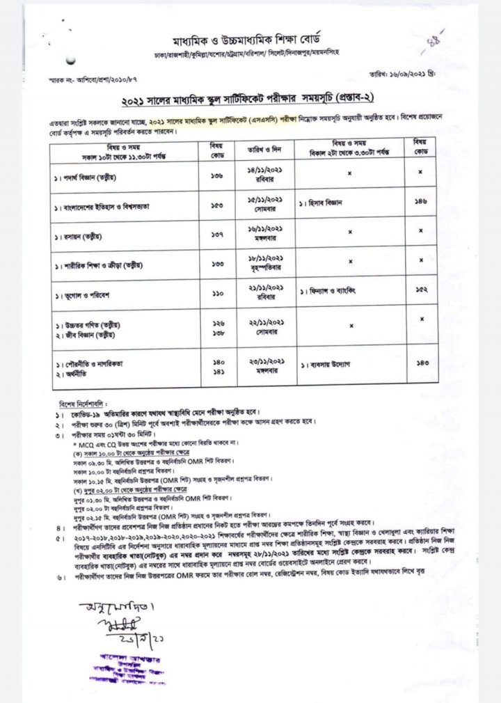এসএসসি-এইচএসসি পরীক্ষার সময়সূচি প্রকাশ