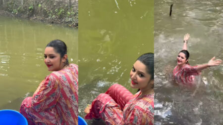 ছোট্ট পুকুরে যা করলেন পরীমণি পুকুরে পরীমণি
