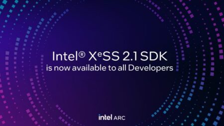 Intel XeSS 2.1 SDK available for developers, vibrant tech background.
