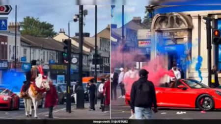 Groom on Horseback Leads Luxury Car Baraat