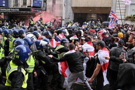 London Anti-Immigration Protest Turns Violent, Clashes with Police
