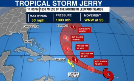 Tropical Storm Jerry Track: Forecast to Become a Hurricane on Thursday Tropical storm jerry track
