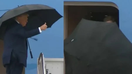 Trump's Air Force One Umbrella Incident Goes Viral Amid Middle East Trip