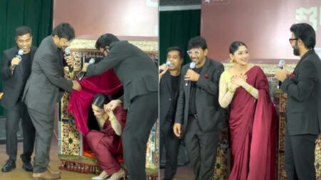 পালকি চড়ে পূজা এলেন, বরণ করলেন চঞ্চল-নিশো puja