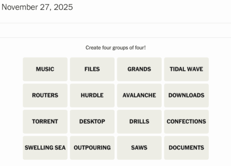 NYT Connections Hints and Answers Today: November 27 Puzzle Solutions