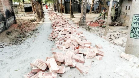 নির্মাণাধীন সড়কের ইট