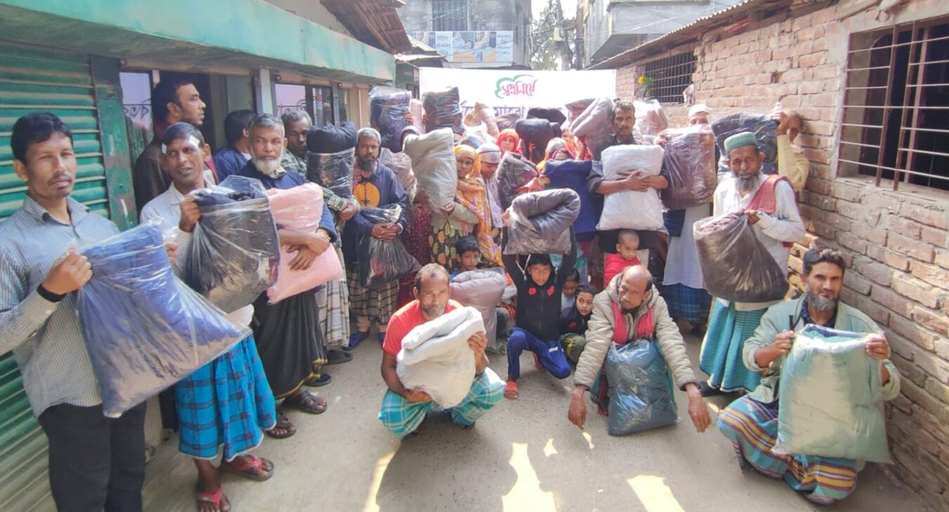 Distribution of blankets among people
