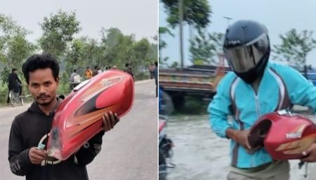 তেল শেষ, মোটরসাইকেলের ট্যাংকি খুলে পাম্পে দুই যুবক oil