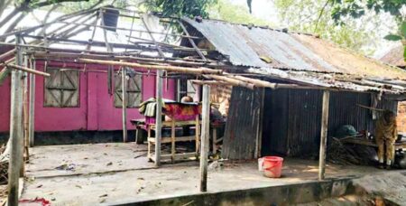 নড়াইলে পাওনা টাকা না পেয়ে ঘরের টিন-বেড়া-খুঁটি খুলে নিলেন পাওনাদাররা পাওনা