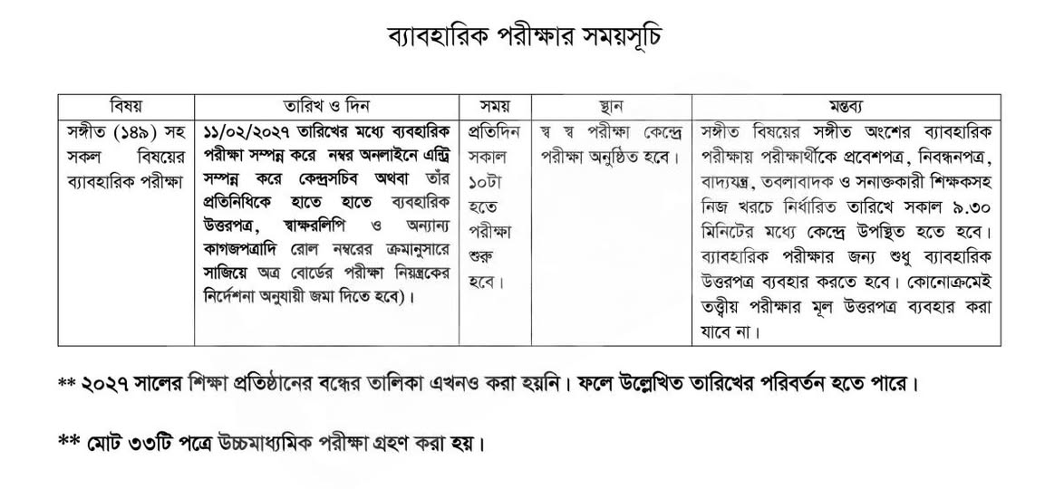 ২০২৭ সালের এসএসসি পরীক্ষার প্রস্তাবিত সময়সূচি প্রকাশ (খসড়া রুটিনসহ)