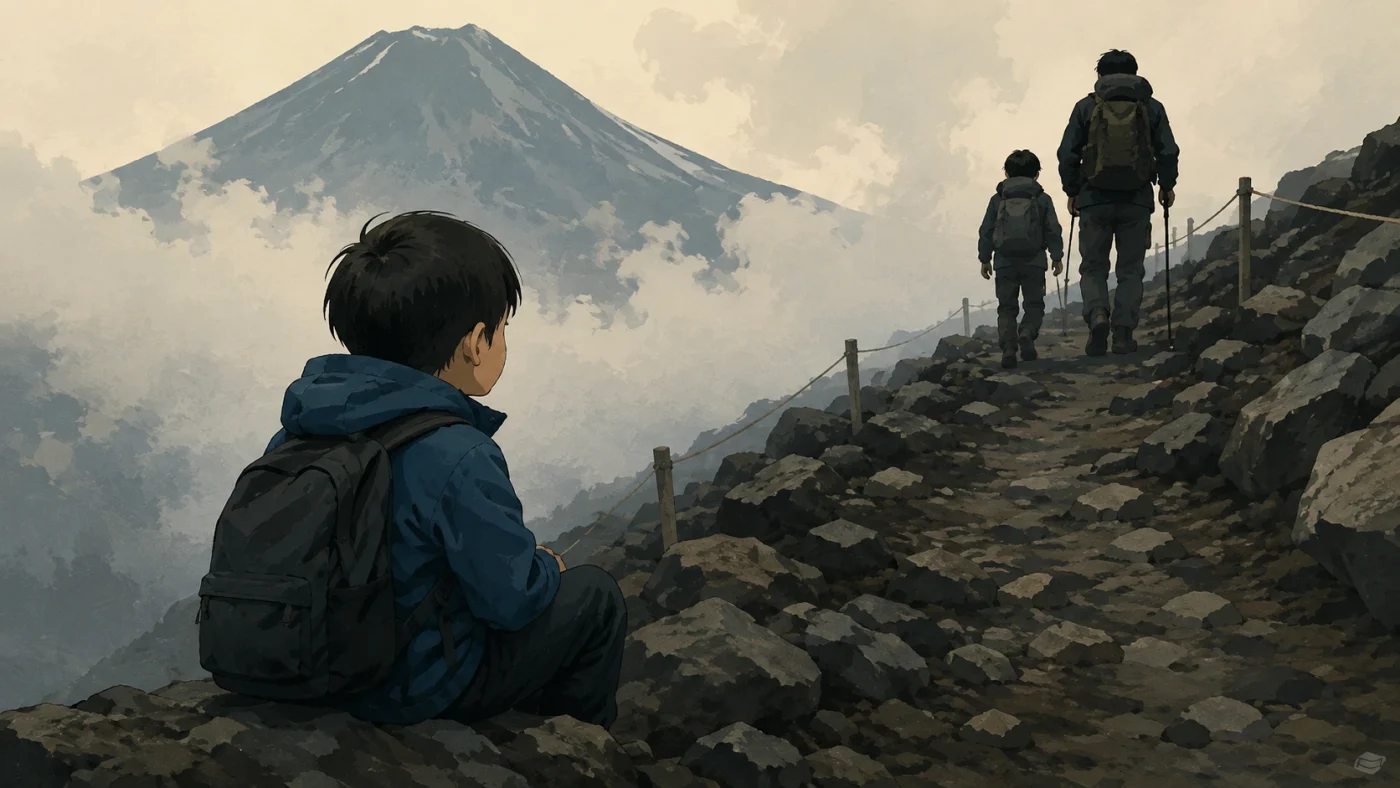 boy left on Mount Fuji