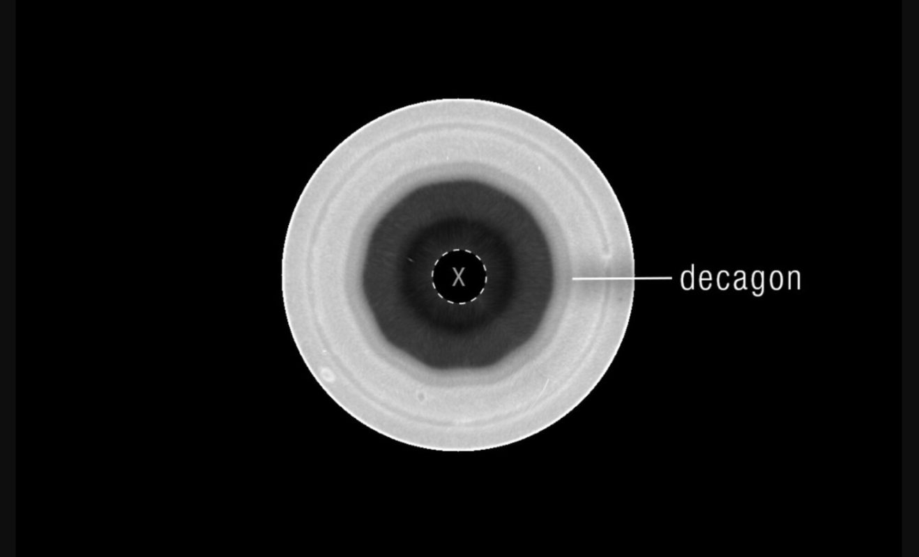 Saturn’s south pole shows a vast decagon
